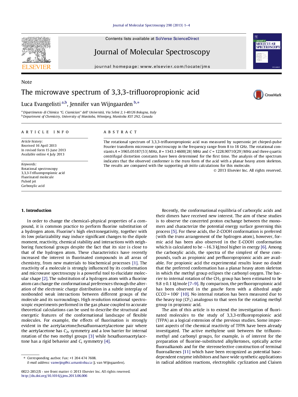 The microwave spectrum of 3,3,3-trifluoropropionic acid