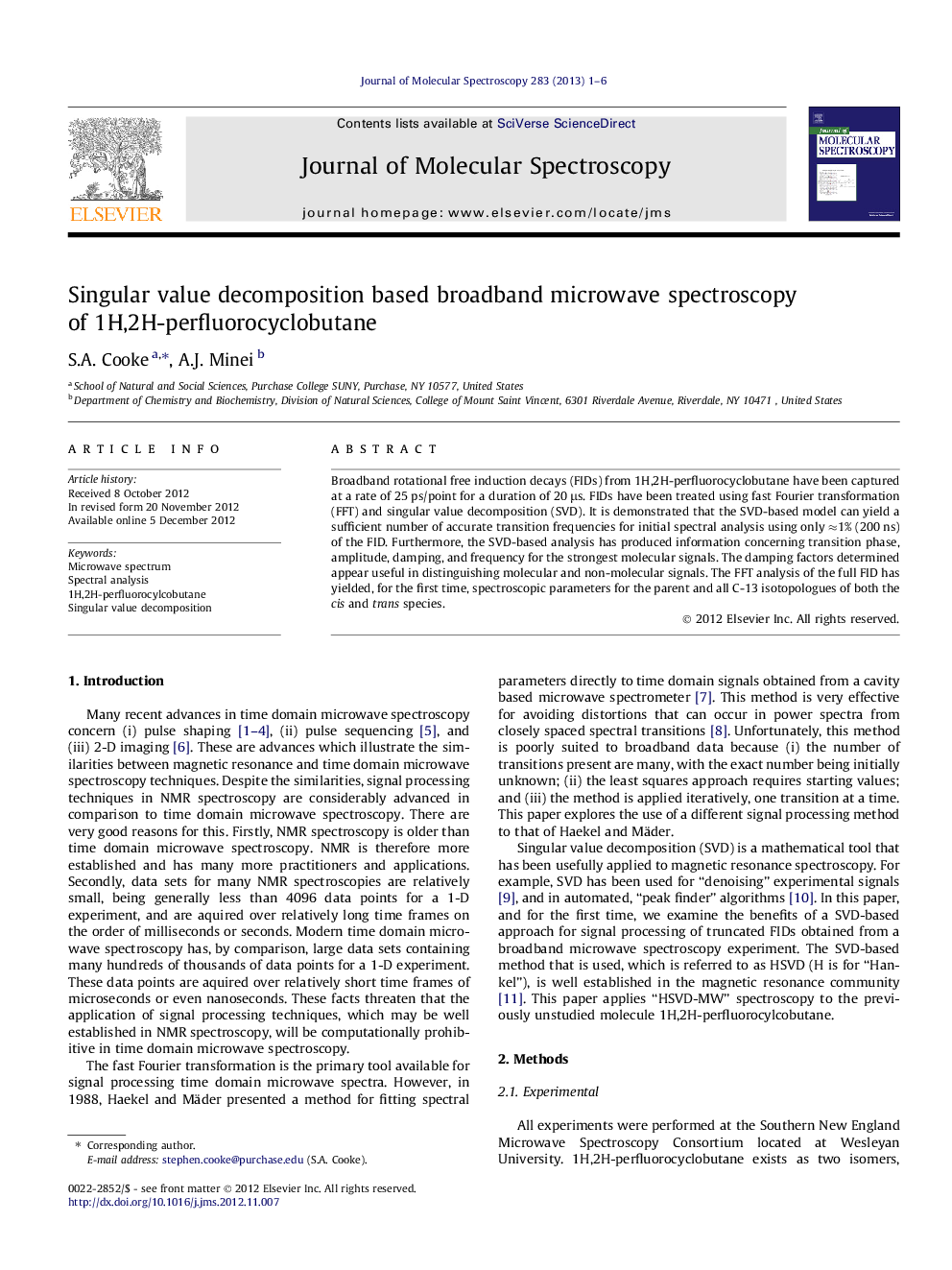 Singular value decomposition based broadband microwave spectroscopy of 1H,2H-perfluorocyclobutane