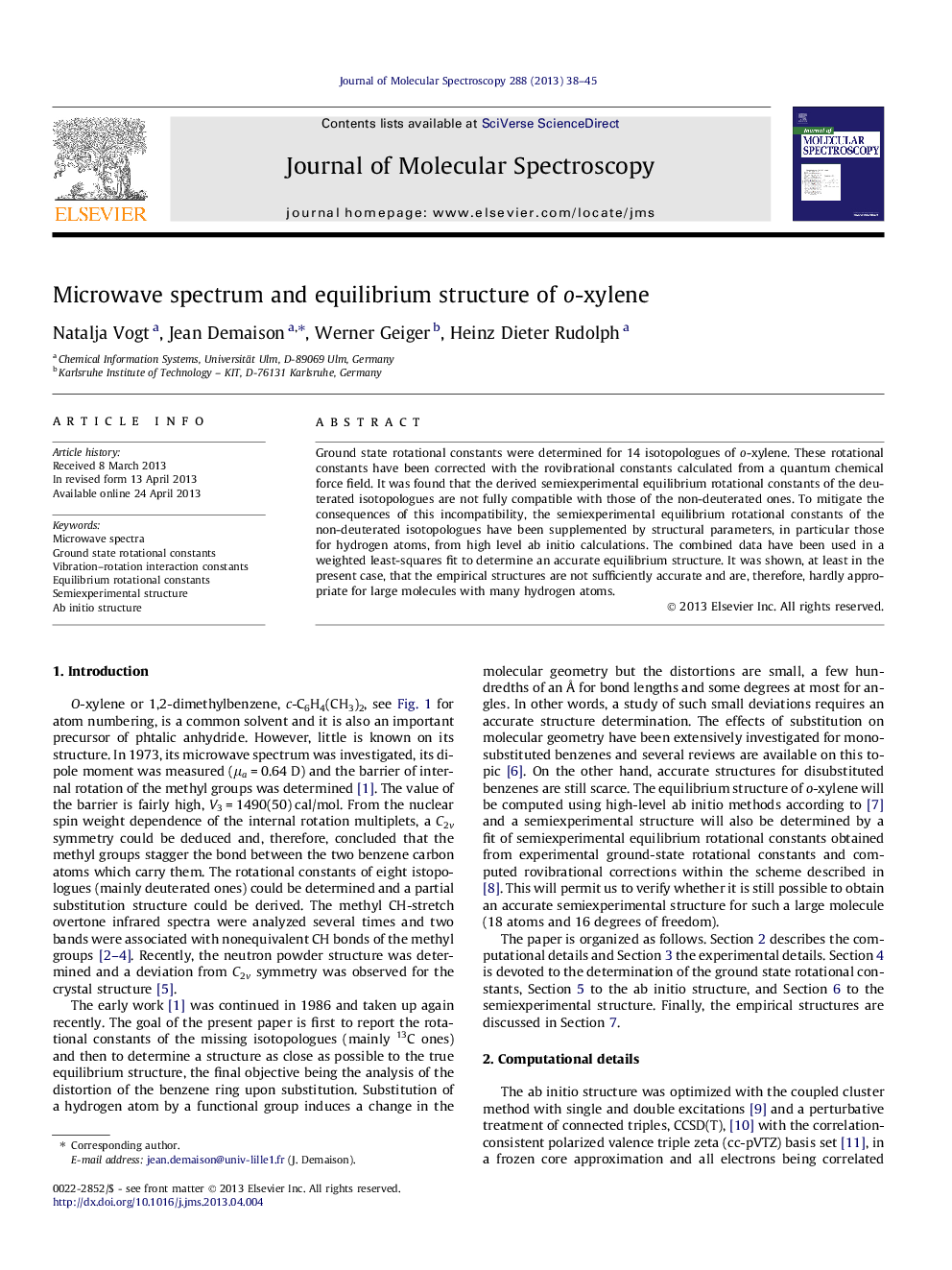 Microwave spectrum and equilibrium structure of o-xylene