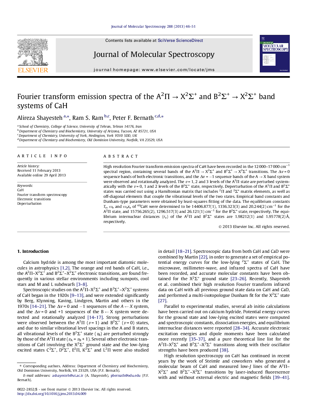 Fourier transform emission spectra of the A2Î Â âÂ X2Î£+ and B2Î£+Â âÂ X2Î£+ band systems of CaH