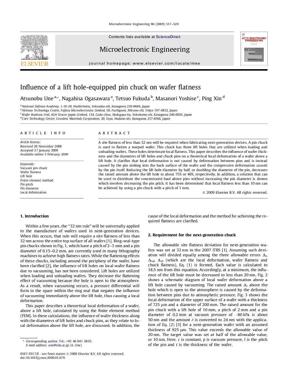 Influence of a lift hole-equipped pin chuck on wafer flatness