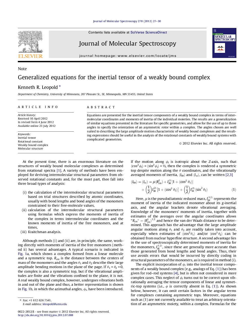 Generalized equations for the inertial tensor of a weakly bound complex