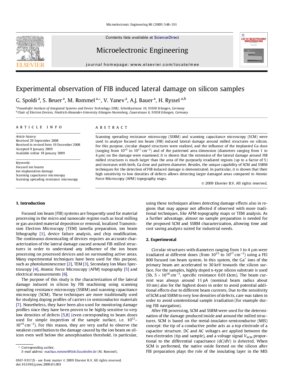 Experimental observation of FIB induced lateral damage on silicon samples