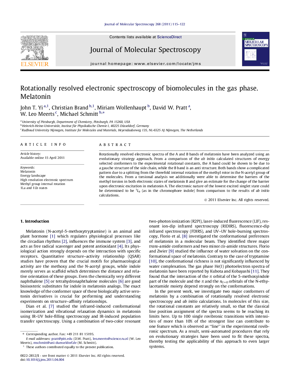 Rotationally resolved electronic spectroscopy of biomolecules in the gas phase. Melatonin