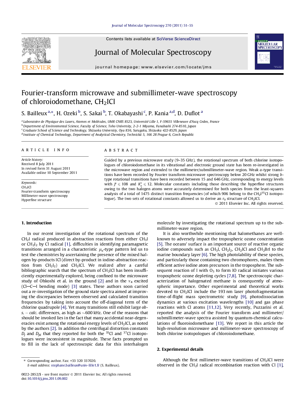 Fourier-transform microwave and submillimeter-wave spectroscopy of chloroiodomethane, CH2ICl