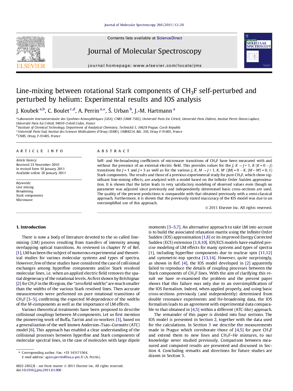 Line-mixing between rotational Stark components of CH3F self-perturbed and perturbed by helium: Experimental results and IOS analysis