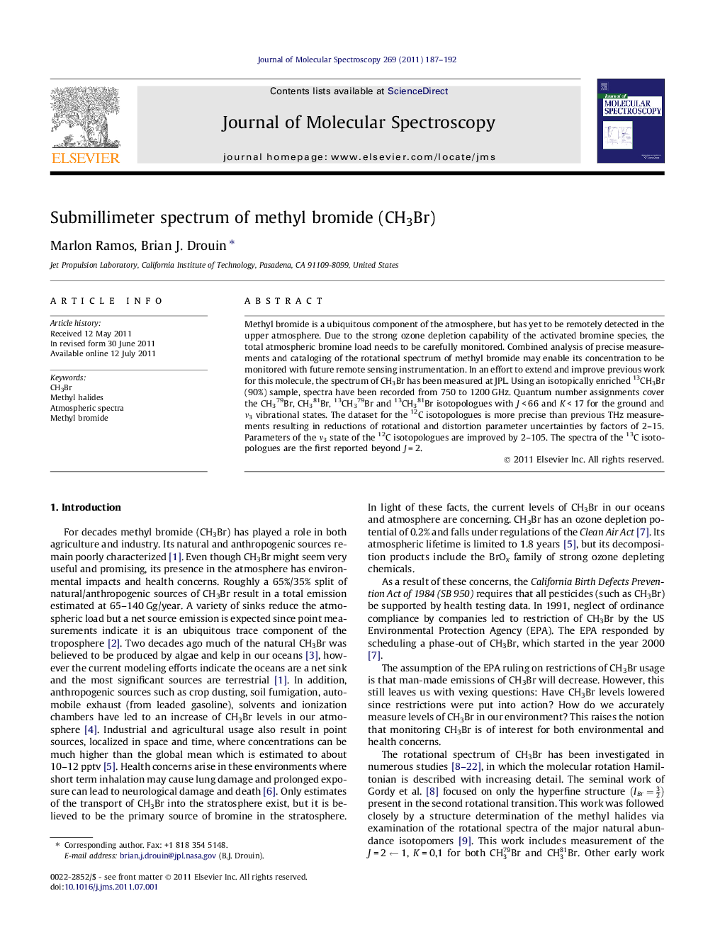 Submillimeter spectrum of methyl bromide (CH3Br)
