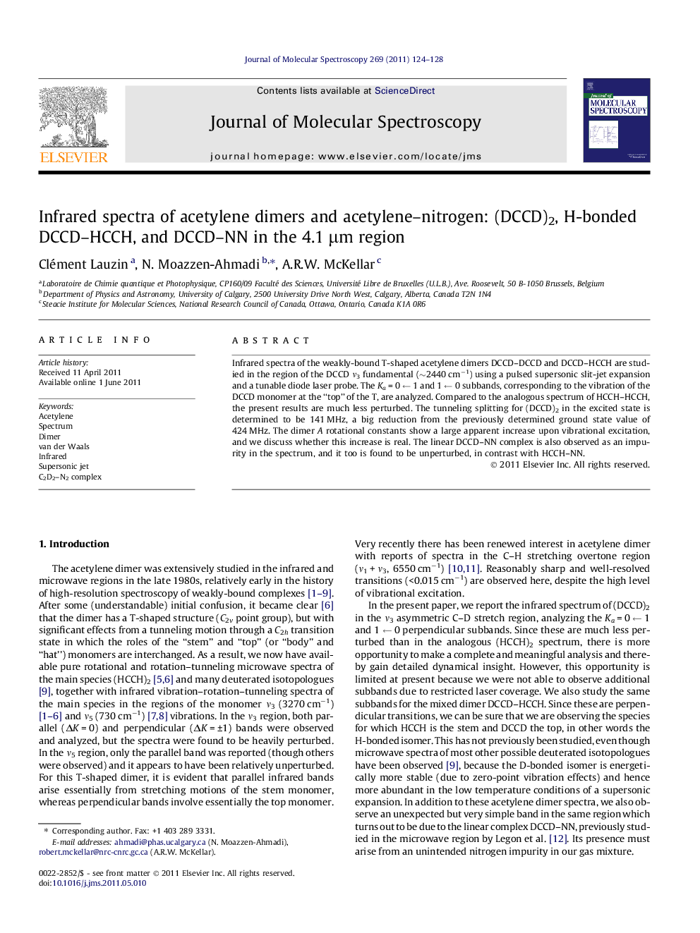 Infrared spectra of acetylene dimers and acetylene-nitrogen: (DCCD)2, H-bonded DCCD-HCCH, and DCCD-NN in the 4.1Â Î¼m region