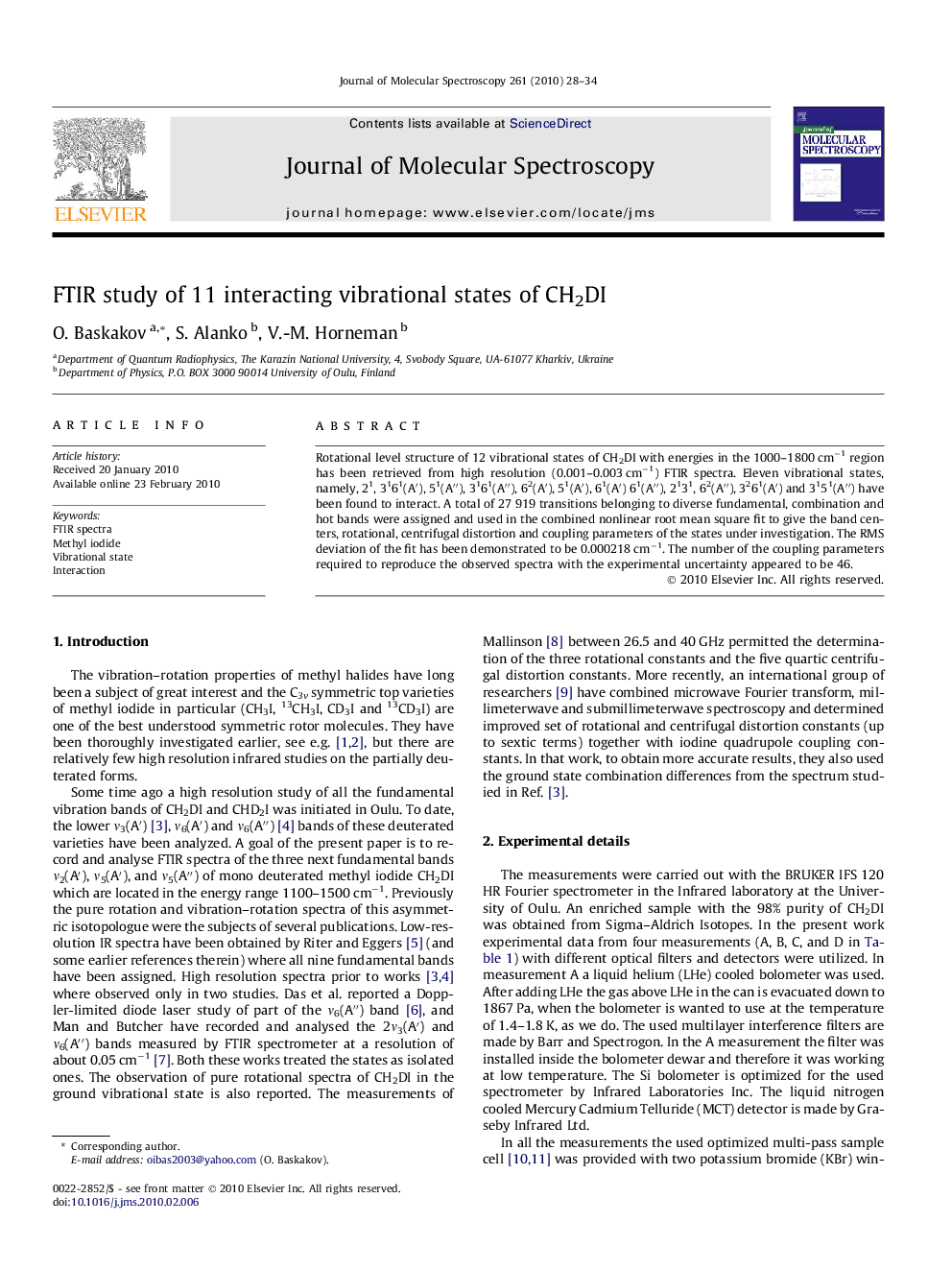 FTIR study of 11 interacting vibrational states of CH2DI