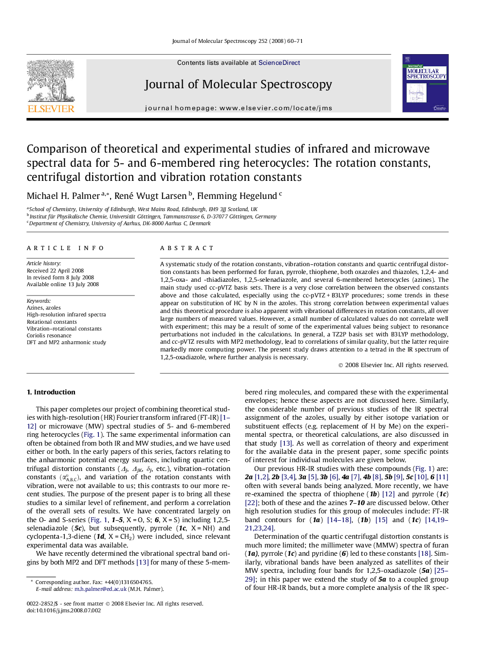 Comparison of theoretical and experimental studies of infrared and microwave spectral data for 5- and 6-membered ring heterocycles: The rotation constants, centrifugal distortion and vibration rotation constants