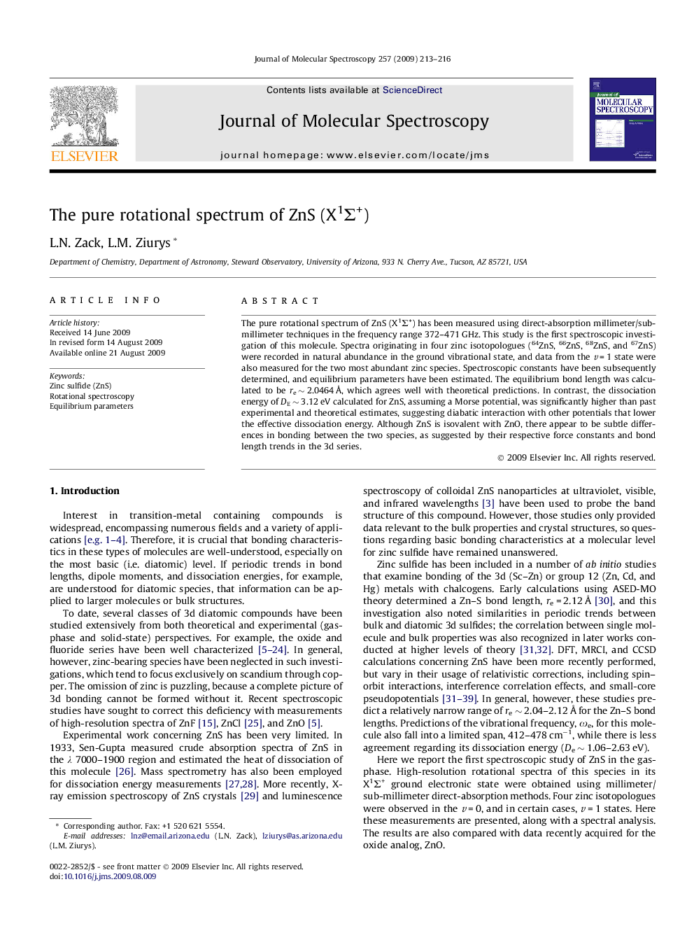 The pure rotational spectrum of ZnS (X1Î£+)