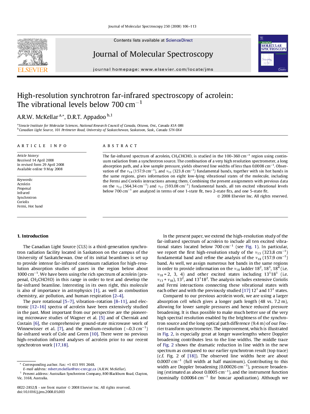 High-resolution synchrotron far-infrared spectroscopy of acrolein: The vibrational levels below 700Â cmâ1