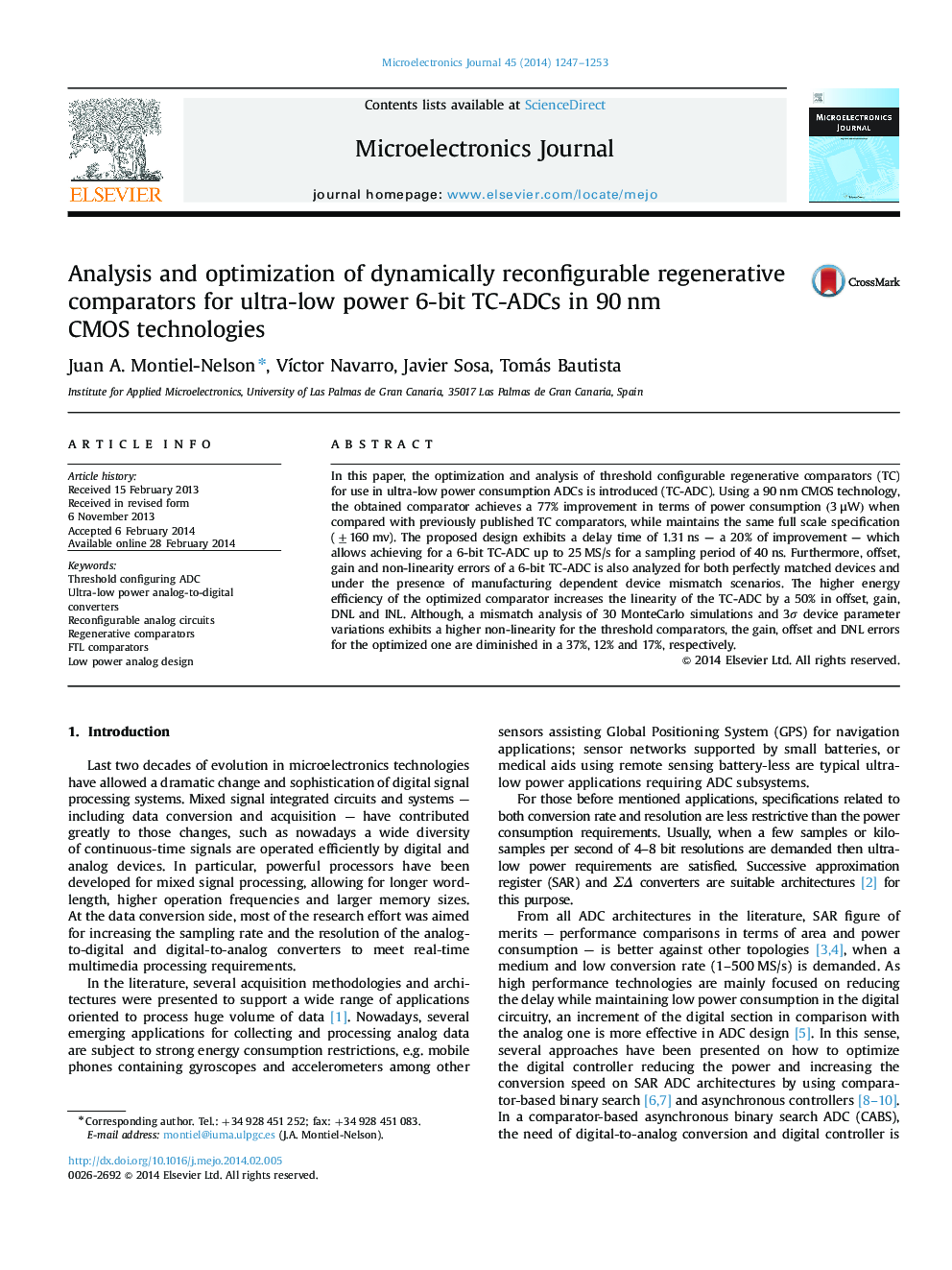 Analysis and optimization of dynamically reconfigurable regenerative comparators for ultra-low power 6-bit TC-ADCs in 90 nm CMOS technologies