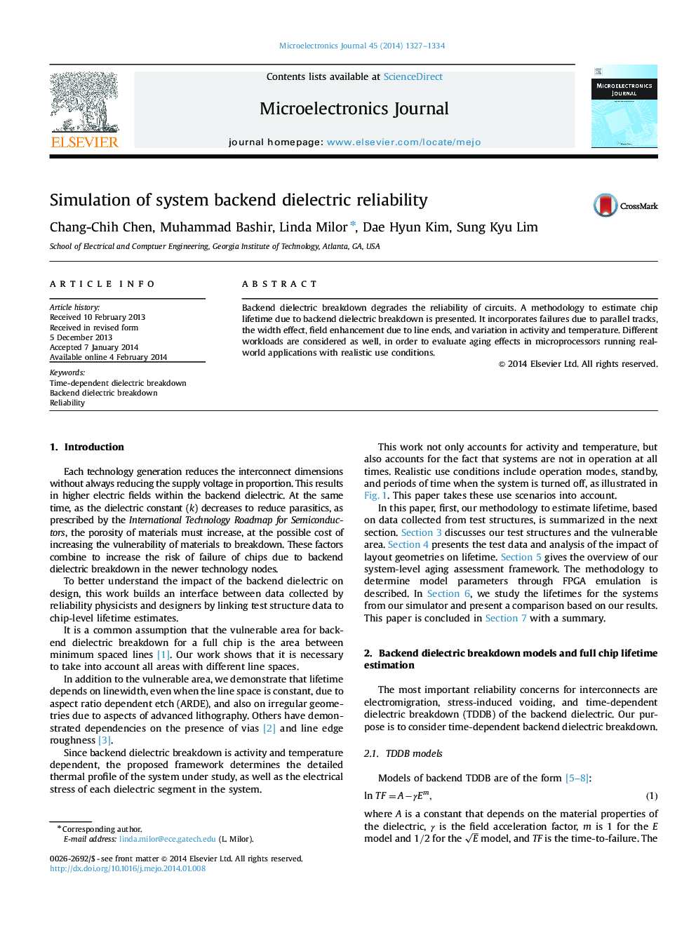 Simulation of system backend dielectric reliability