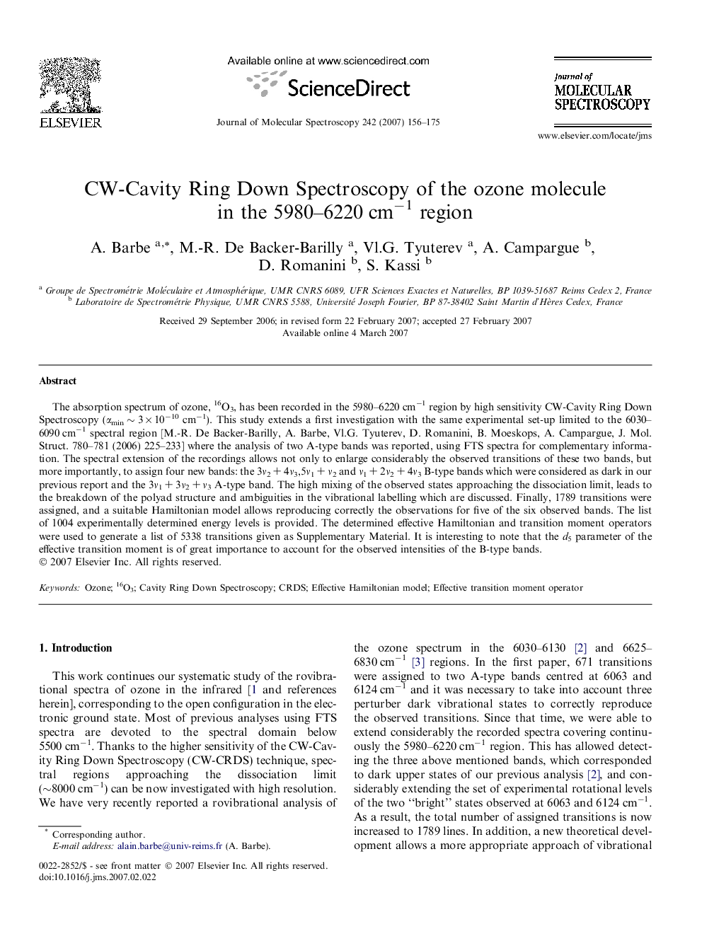 CW-Cavity Ring Down Spectroscopy of the ozone molecule in the 5980-6220Â cmâ1 region