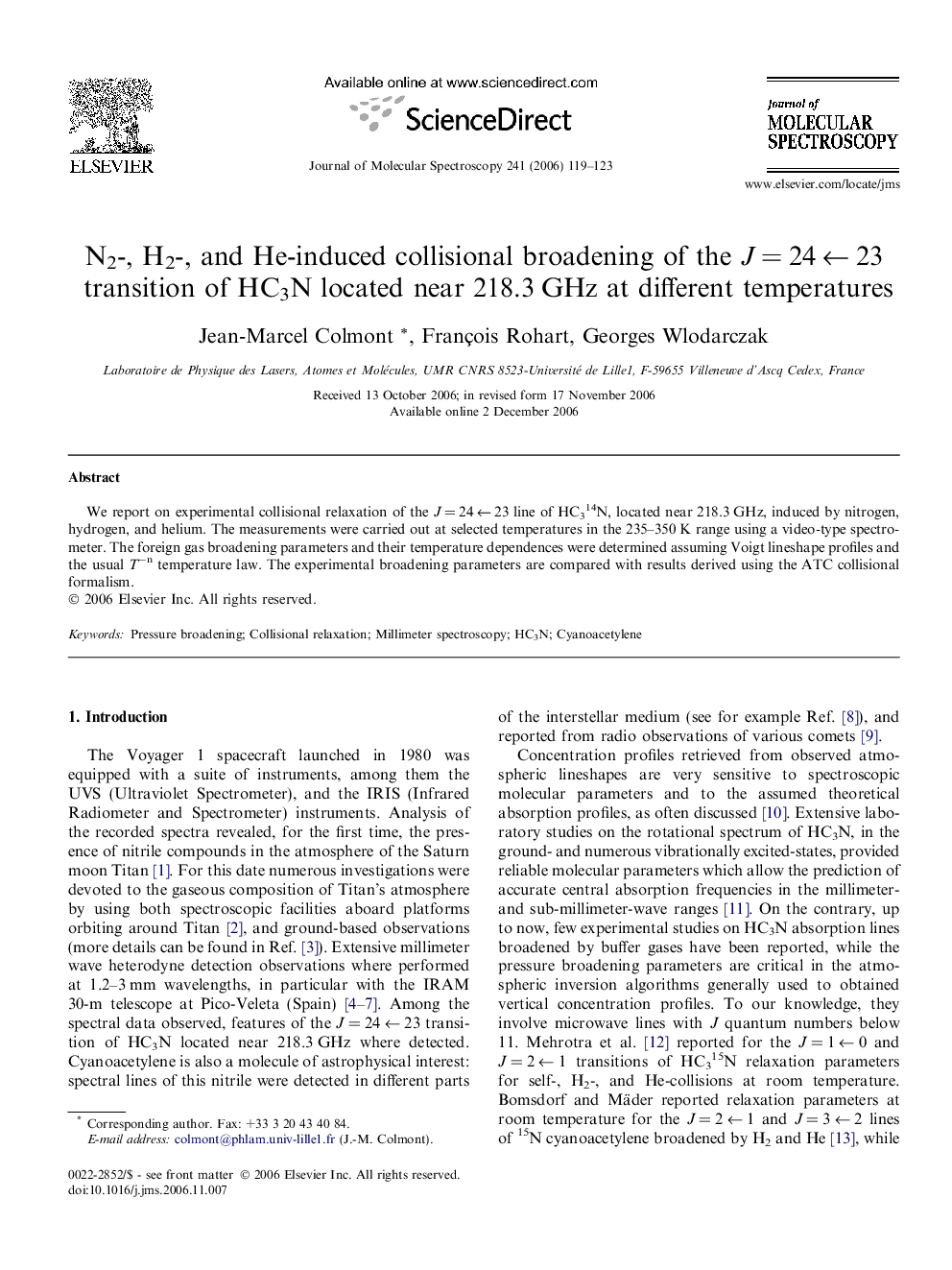 N2-, H2-, and He-induced collisional broadening of the JÂ =Â 24Â âÂ 23 transition of HC3N located near 218.3Â GHz at different temperatures