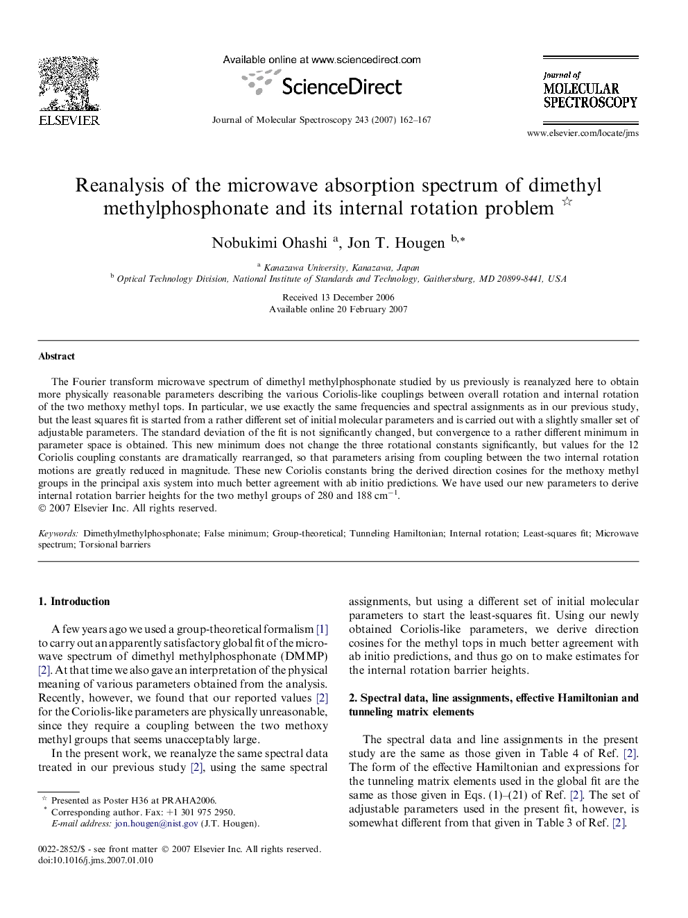 Reanalysis of the microwave absorption spectrum of dimethyl methylphosphonate and its internal rotation problem