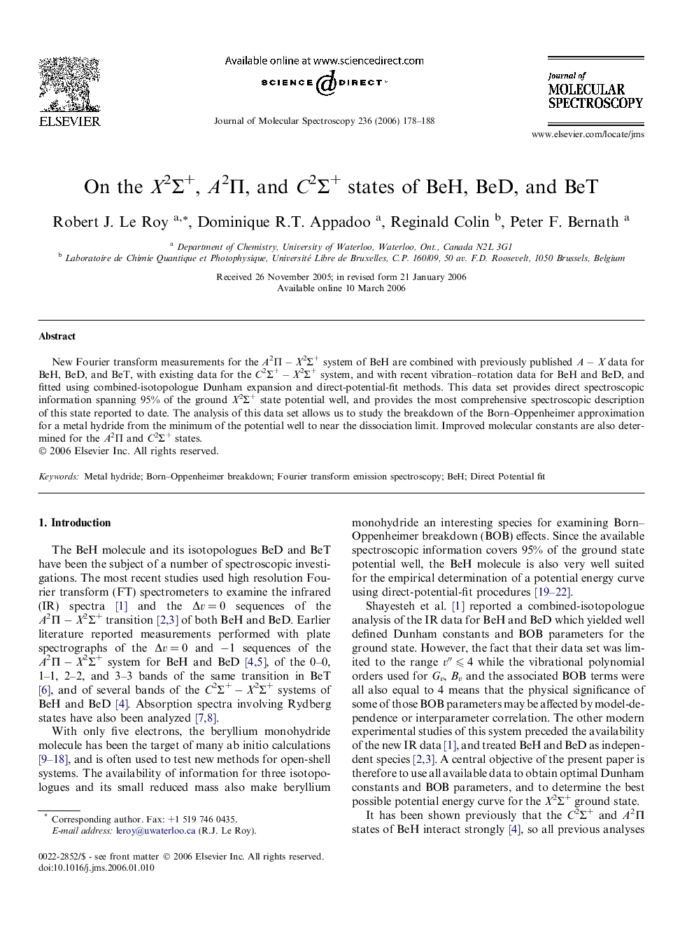 On the X2Î£+, A2Î , and C2Î£+ states of BeH, BeD, and BeT