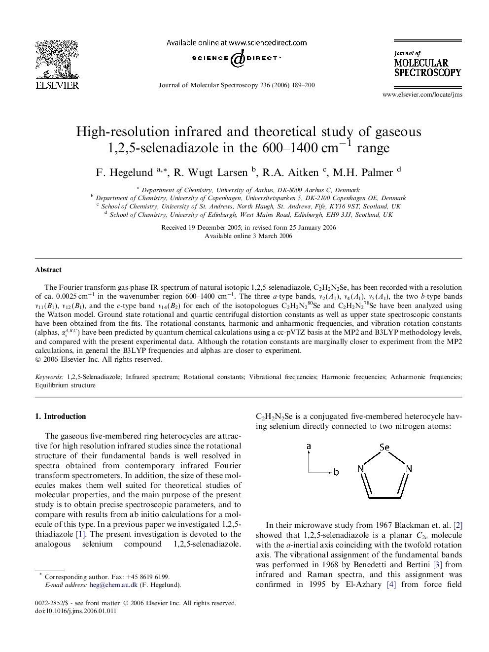 High-resolution infrared and theoretical study of gaseous 1,2,5-selenadiazole in the 600-1400Â cmâ1 range