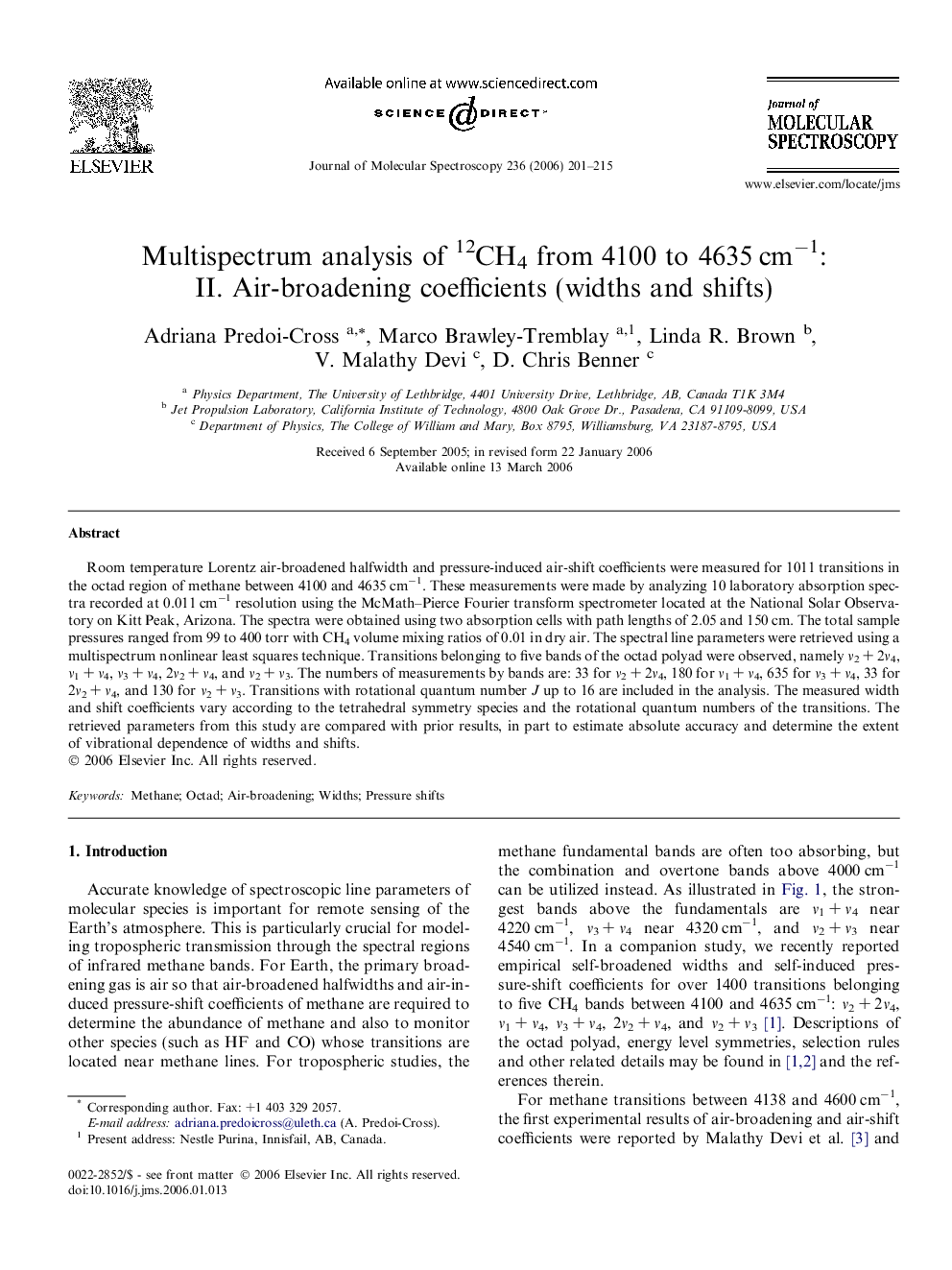 Multispectrum analysis of 12CH4 from 4100 to 4635Â cmâ1: II. Air-broadening coefficients (widths and shifts)