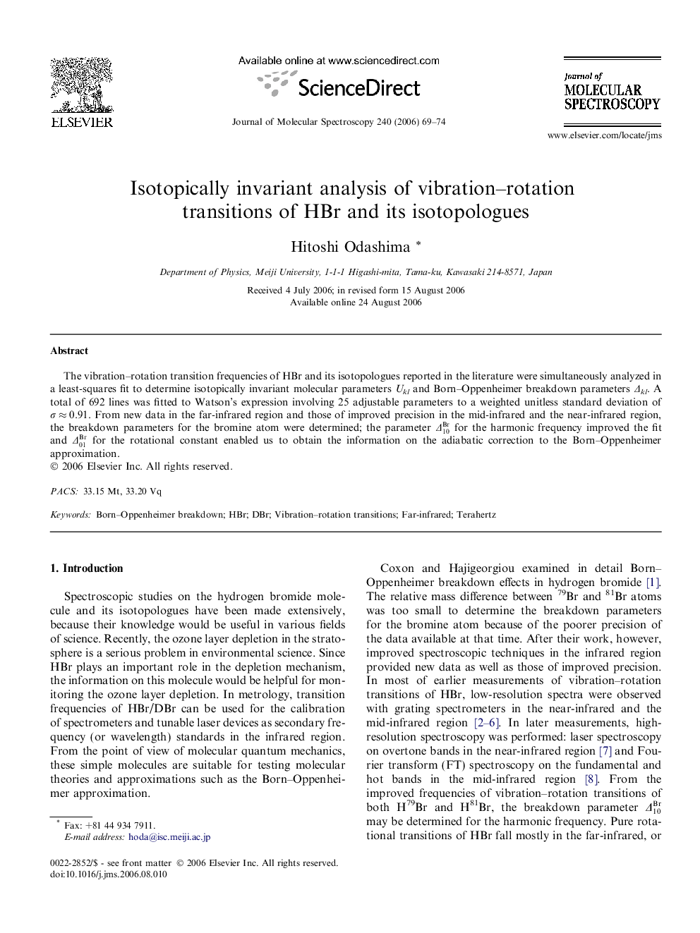 Isotopically invariant analysis of vibration-rotation transitions of HBr and its isotopologues