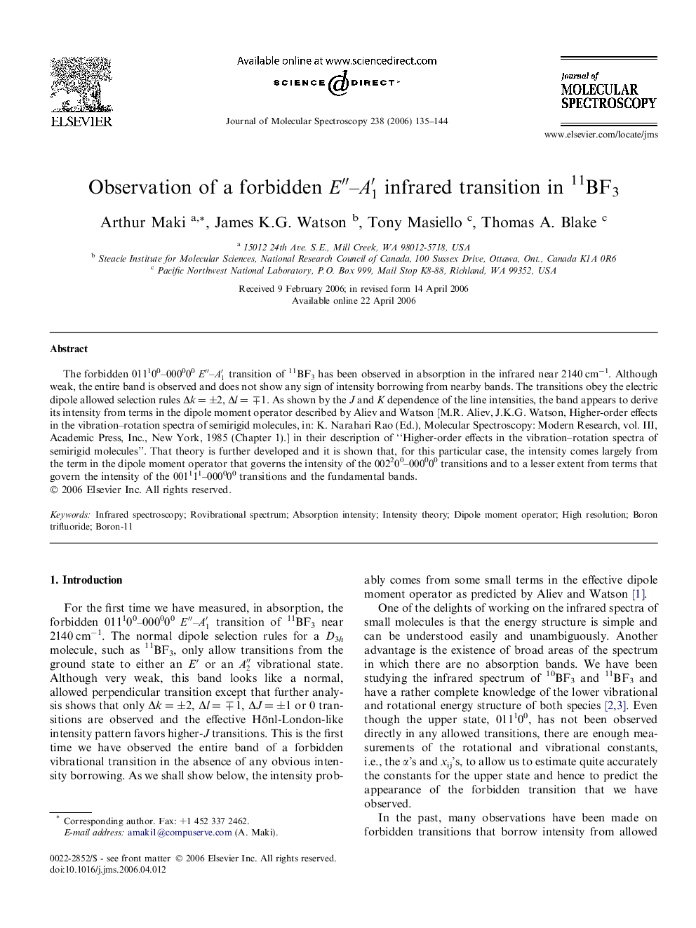 Observation of a forbidden Eâ³-A1â² infrared transition in 11BF3