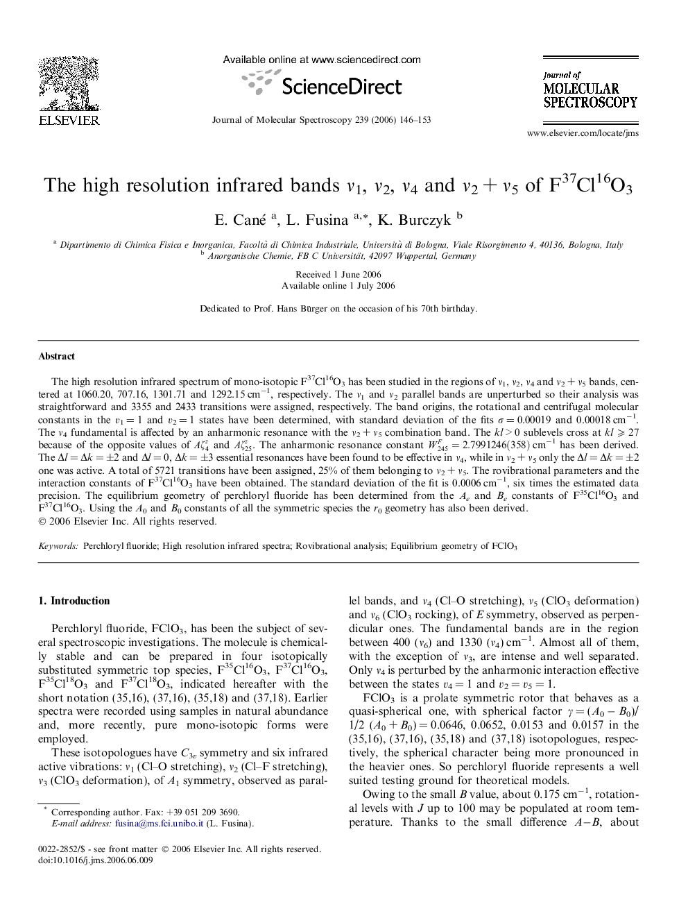 The high resolution infrared bands Î½1, Î½2, Î½4 and Î½2Â +Â Î½5 of F37Cl16O3