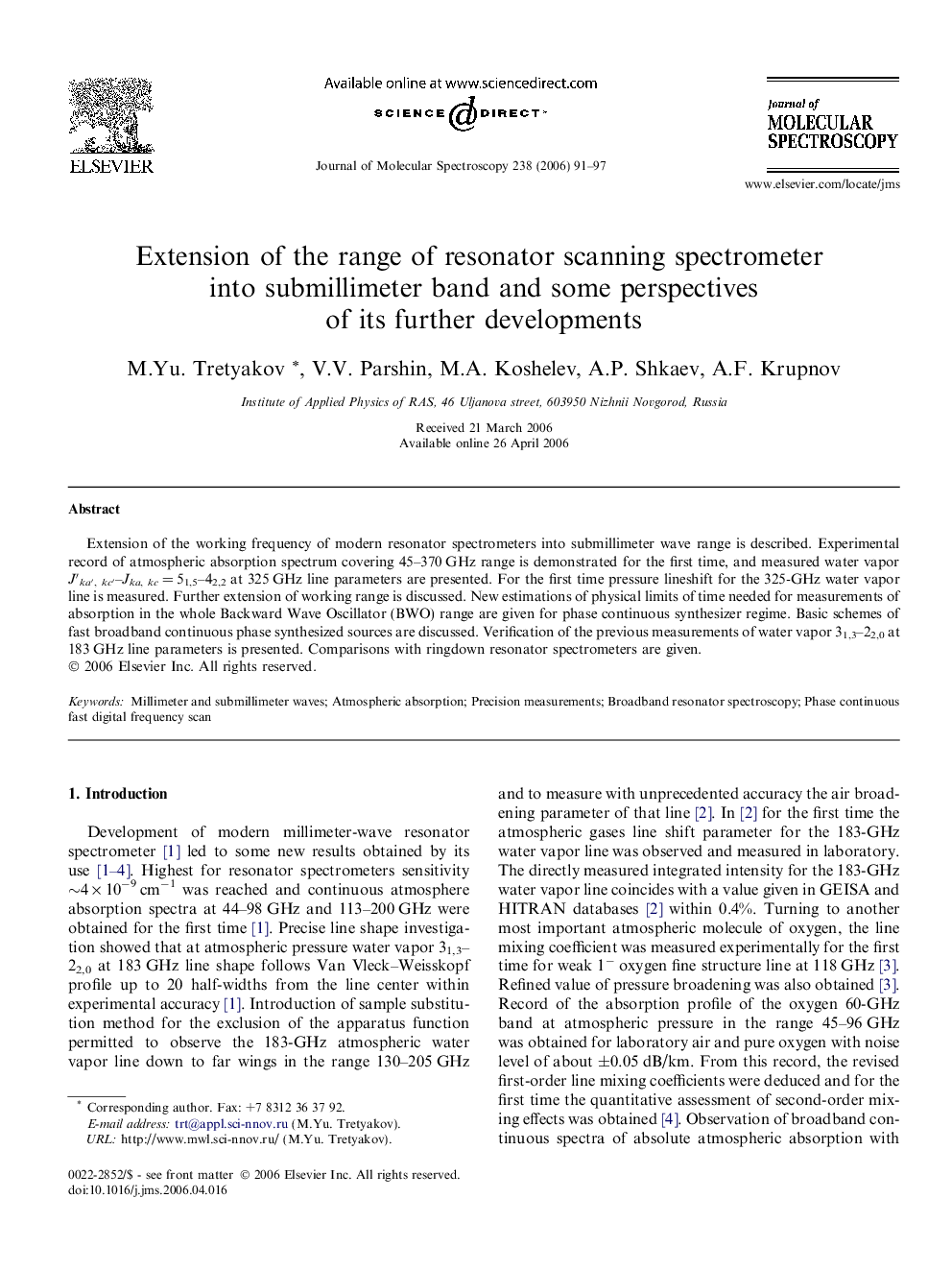 Extension of the range of resonator scanning spectrometer into submillimeter band and some perspectives of its further developments
