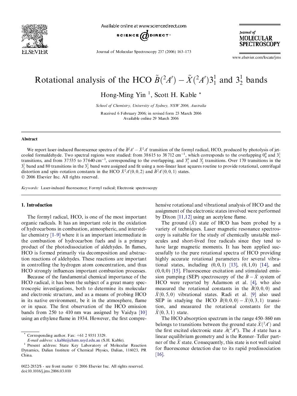 Rotational analysis of the HCO BË(2Aâ²)-XË(2Aâ²)311 and 321 bands