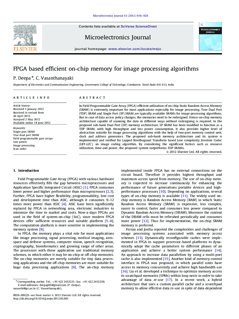 FPGA based efficient on-chip memory for image processing algorithms