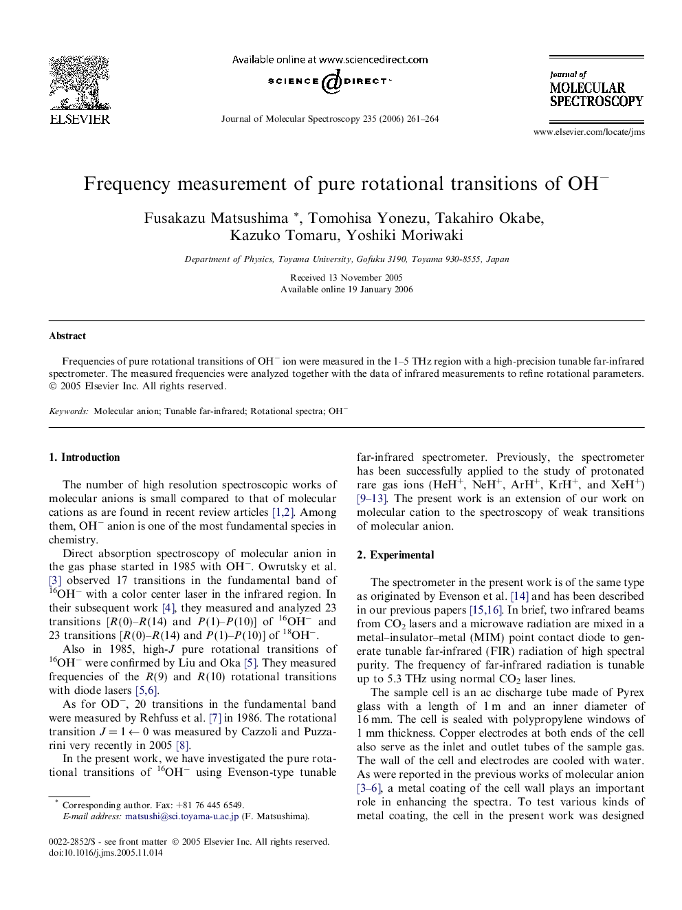 Frequency measurement of pure rotational transitions of OHâ