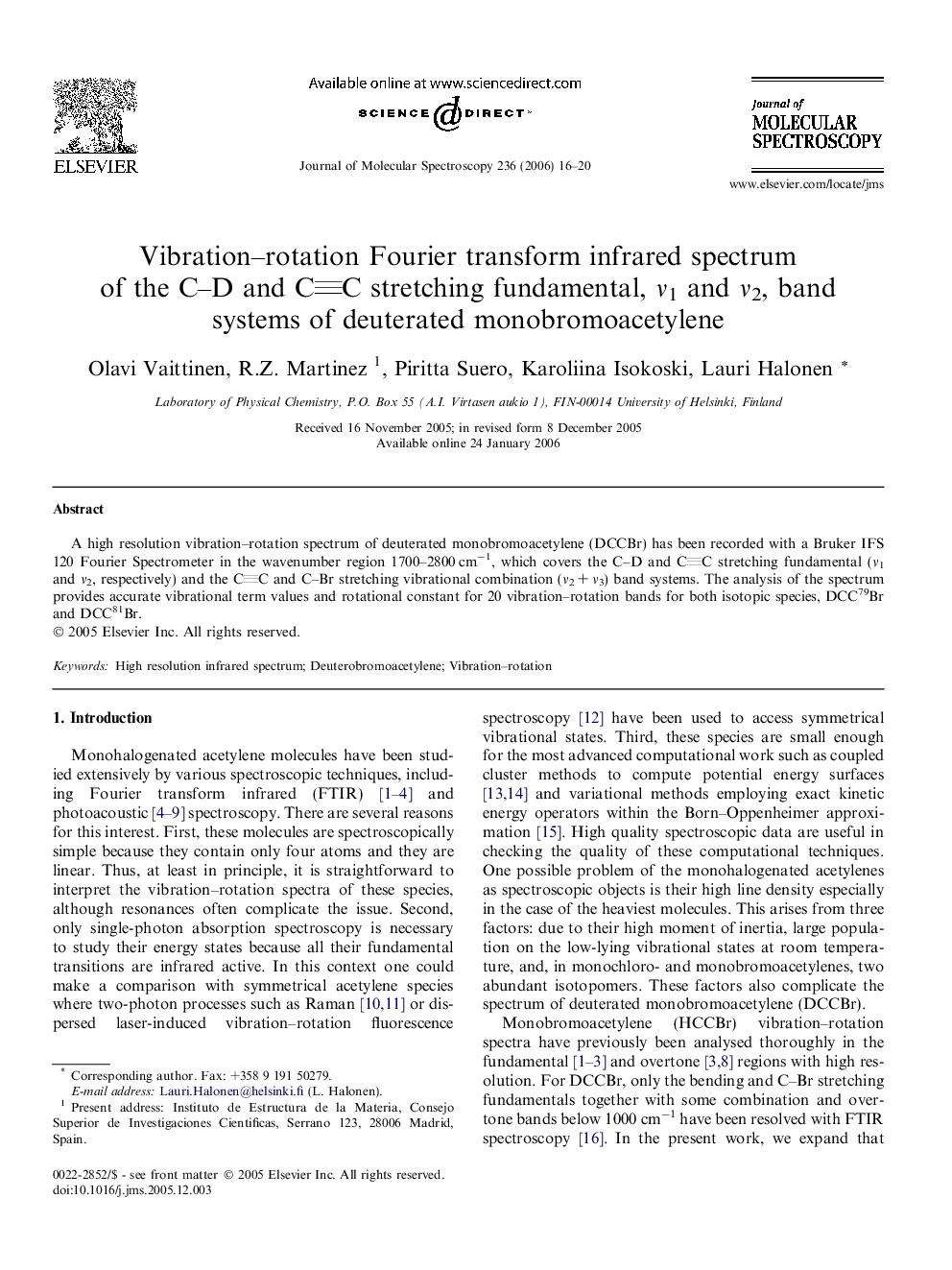 Vibration-rotation Fourier transform infrared spectrum of the C-D and CC stretching fundamental, Î½1 and Î½2, band systems of deuterated monobromoacetylene