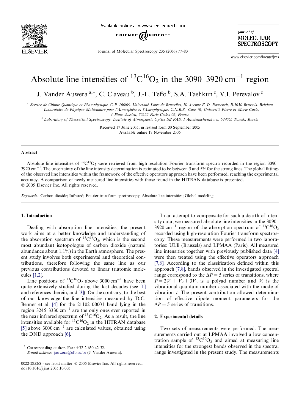 Absolute line intensities of 13C16O2 in the 3090-3920Â cmâ1 region