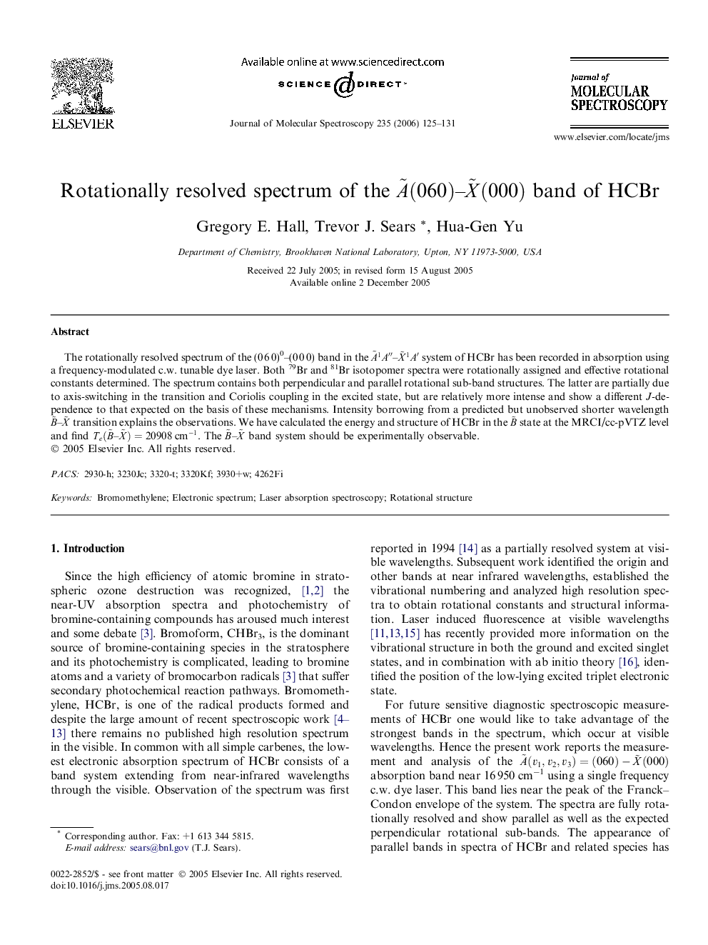 Rotationally resolved spectrum of the AË(060)-XË(000) band of HCBr