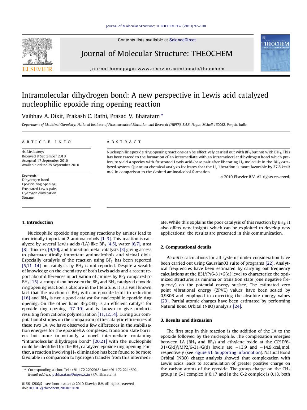 Intramolecular dihydrogen bond: A new perspective in Lewis acid catalyzed nucleophilic epoxide ring opening reaction