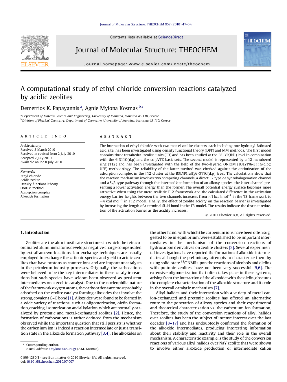 A computational study of ethyl chloride conversion reactions catalyzed by acidic zeolites