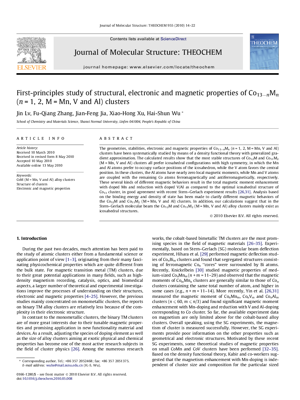 First-principles study of structural, electronic and magnetic properties of Co13ânMn (nÂ =Â 1, 2, MÂ =Â Mn, V and Al) clusters