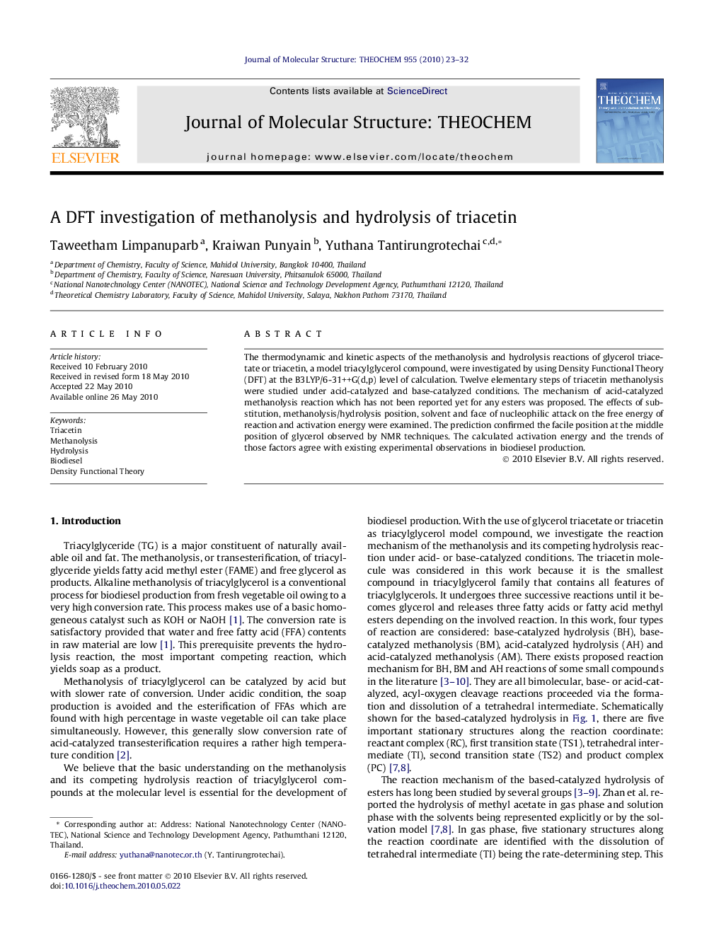 A DFT investigation of methanolysis and hydrolysis of triacetin