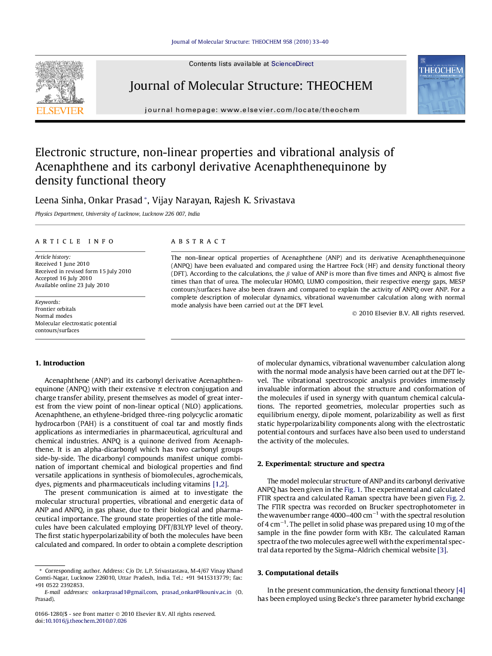 Electronic structure, non-linear properties and vibrational analysis of Acenaphthene and its carbonyl derivative Acenaphthenequinone by density functional theory