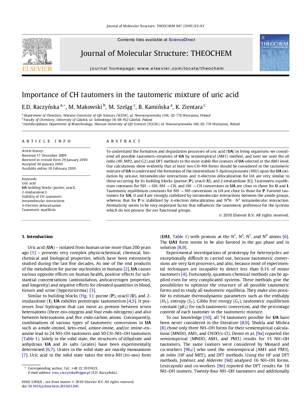 Importance of CH tautomers in the tautomeric mixture of uric acid