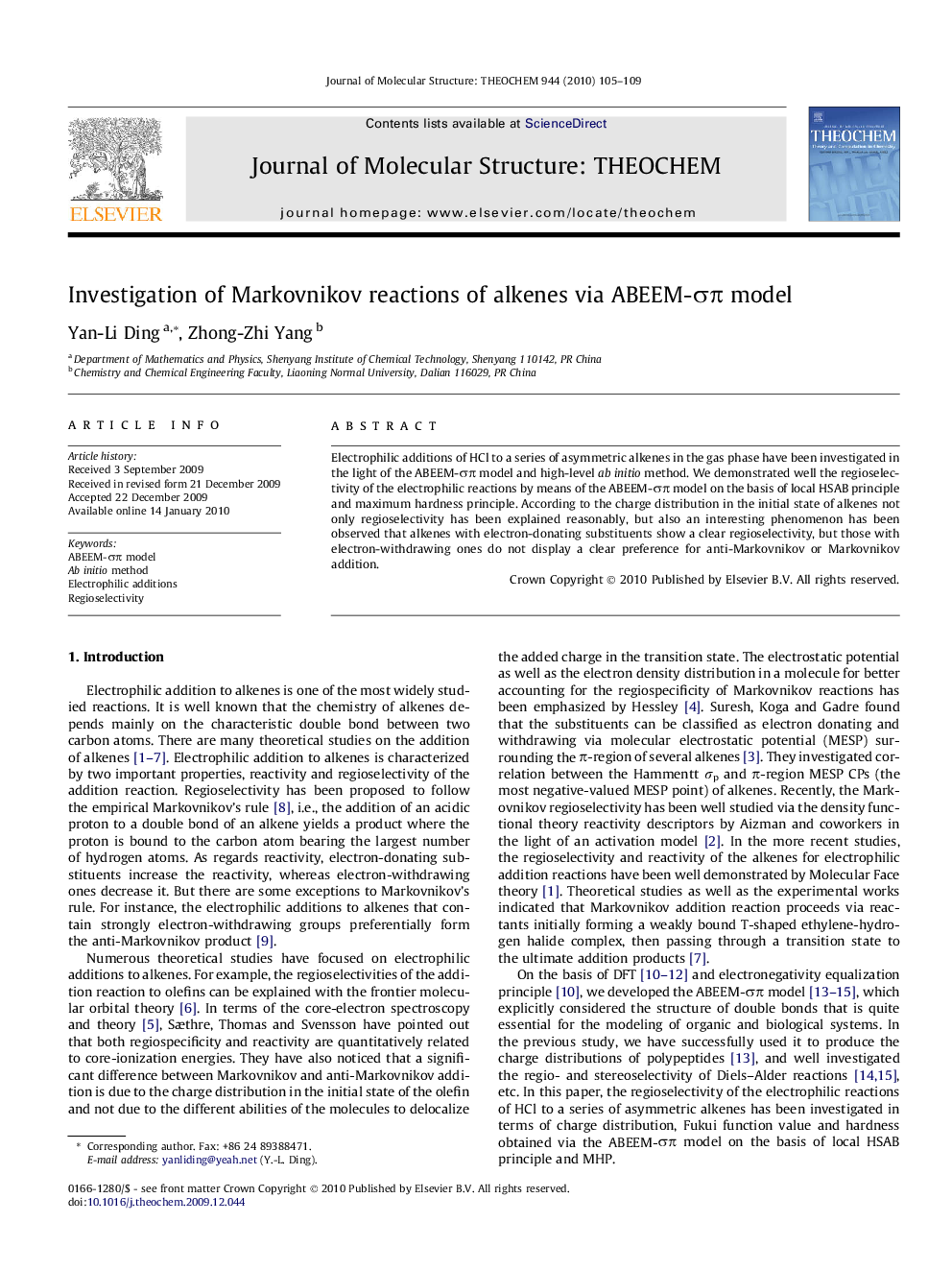 Investigation of Markovnikov reactions of alkenes via ABEEM-ÏÏ model