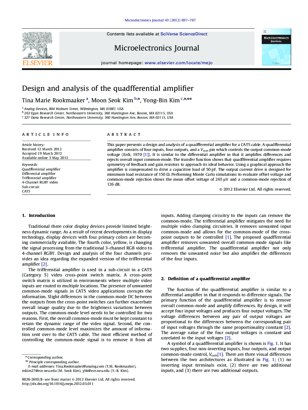 عکس صفحه اول مقاله: Design and analysis of the quadfferential amplifier Design and analysis of the quadfferential amplifier