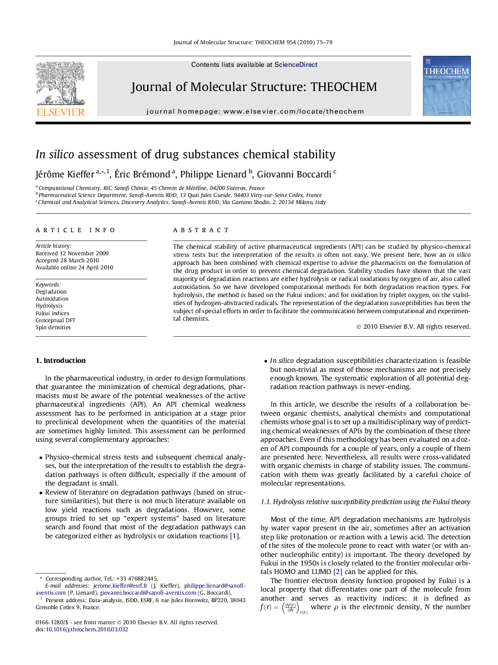 In silico assessment of drug substances chemical stability