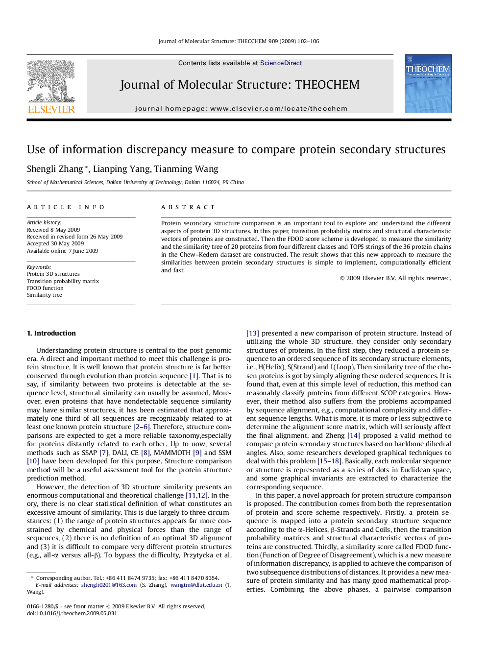 Use of information discrepancy measure to compare protein secondary structures