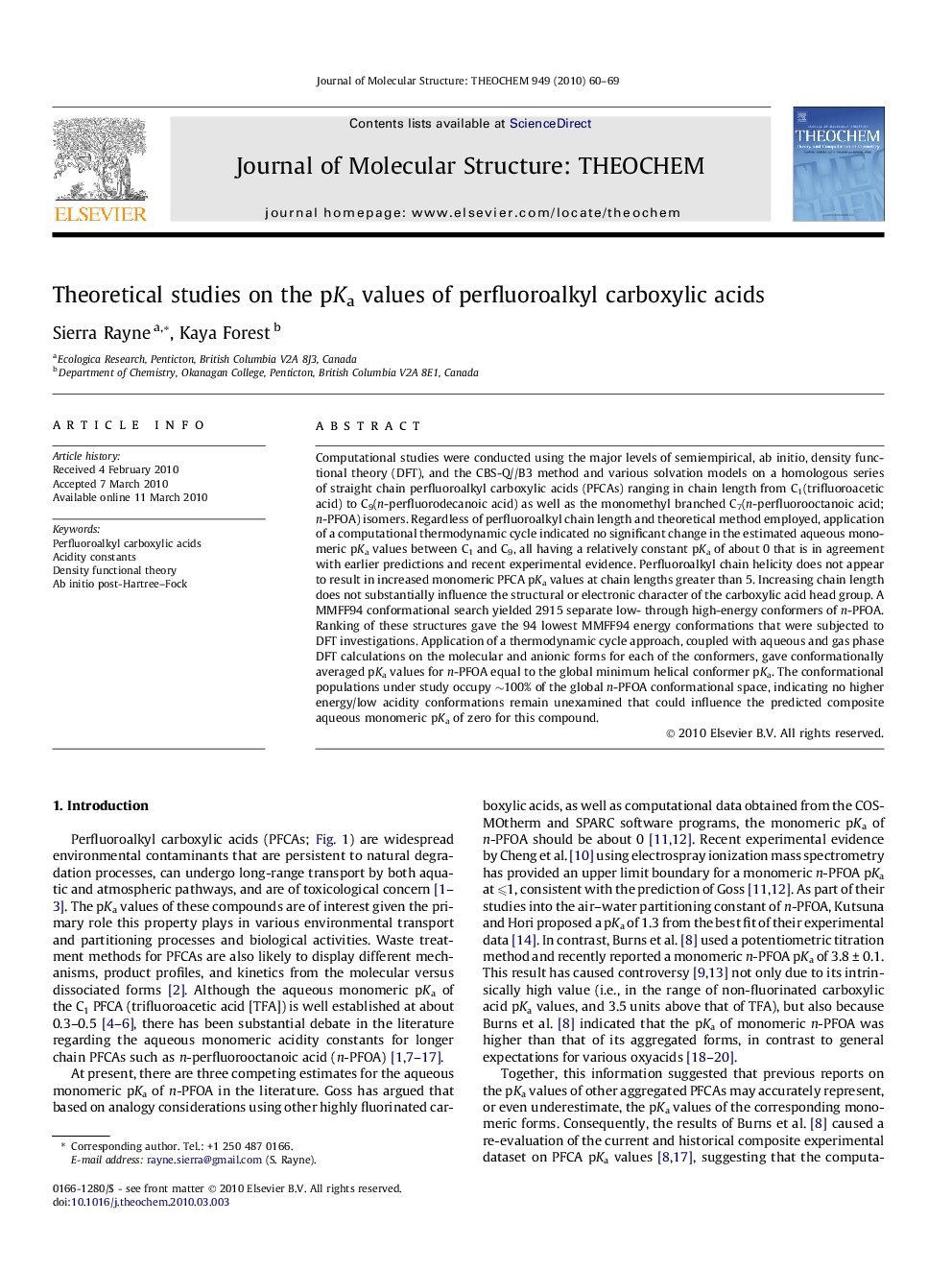 Theoretical studies on the pKa values of perfluoroalkyl carboxylic acids