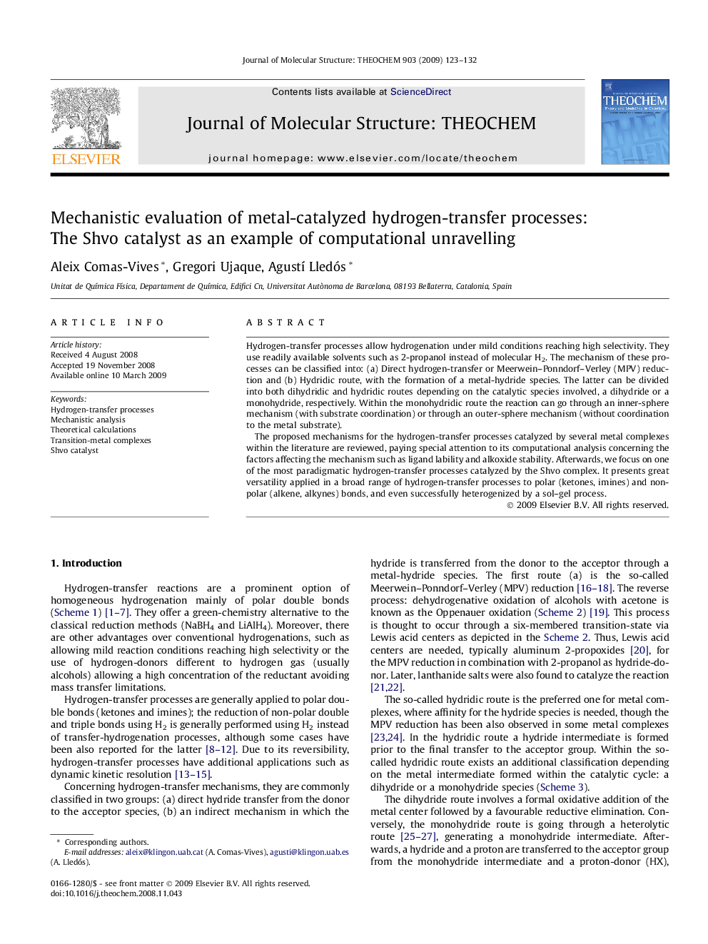 Mechanistic evaluation of metal-catalyzed hydrogen-transfer processes: The Shvo catalyst as an example of computational unravelling