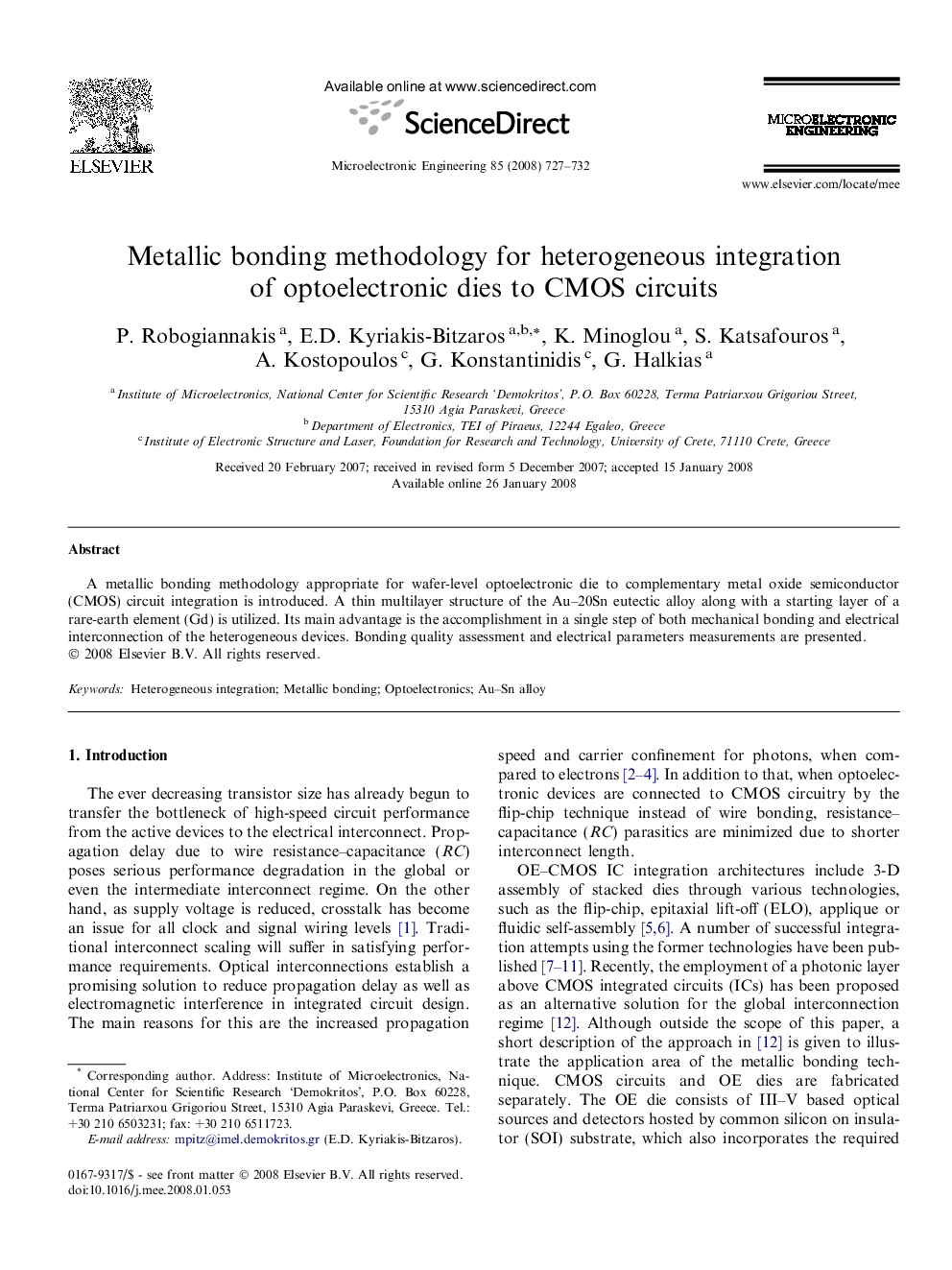 Metallic bonding methodology for heterogeneous integration of optoelectronic dies to CMOS circuits