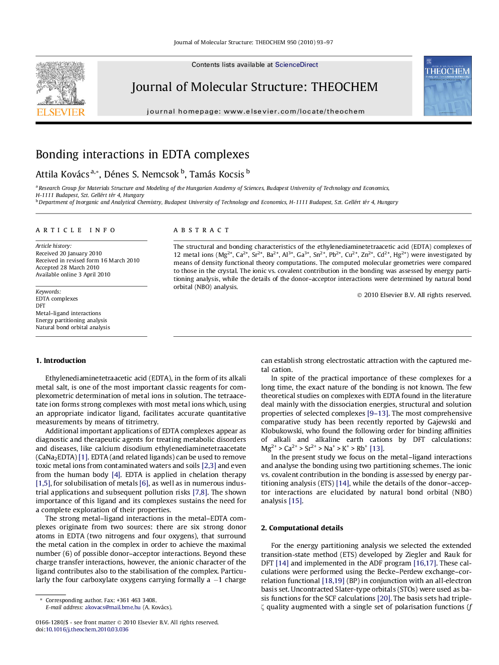 Bonding interactions in EDTA complexes