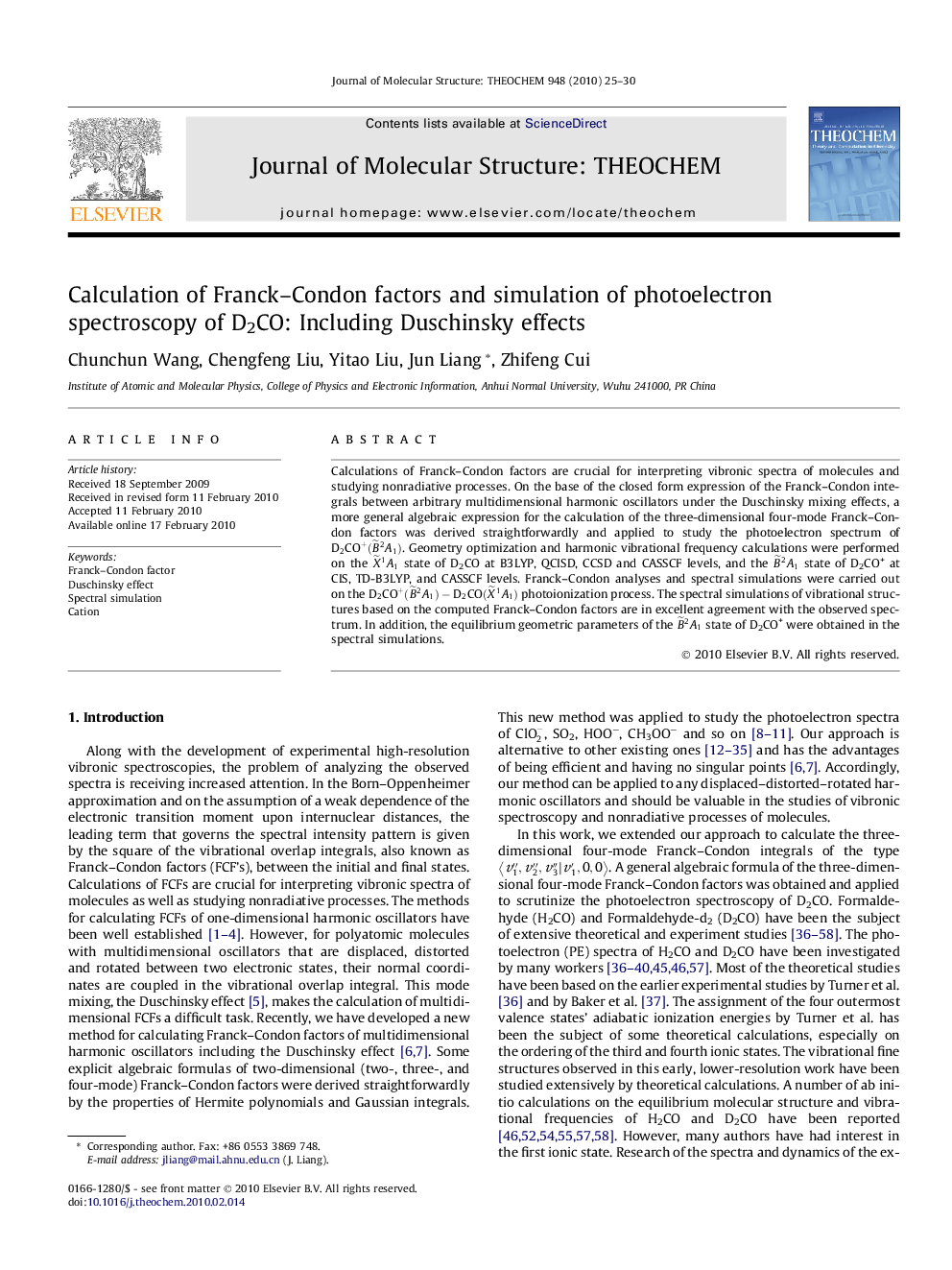 Calculation of Franck-Condon factors and simulation of photoelectron spectroscopy of D2CO: Including Duschinsky effects