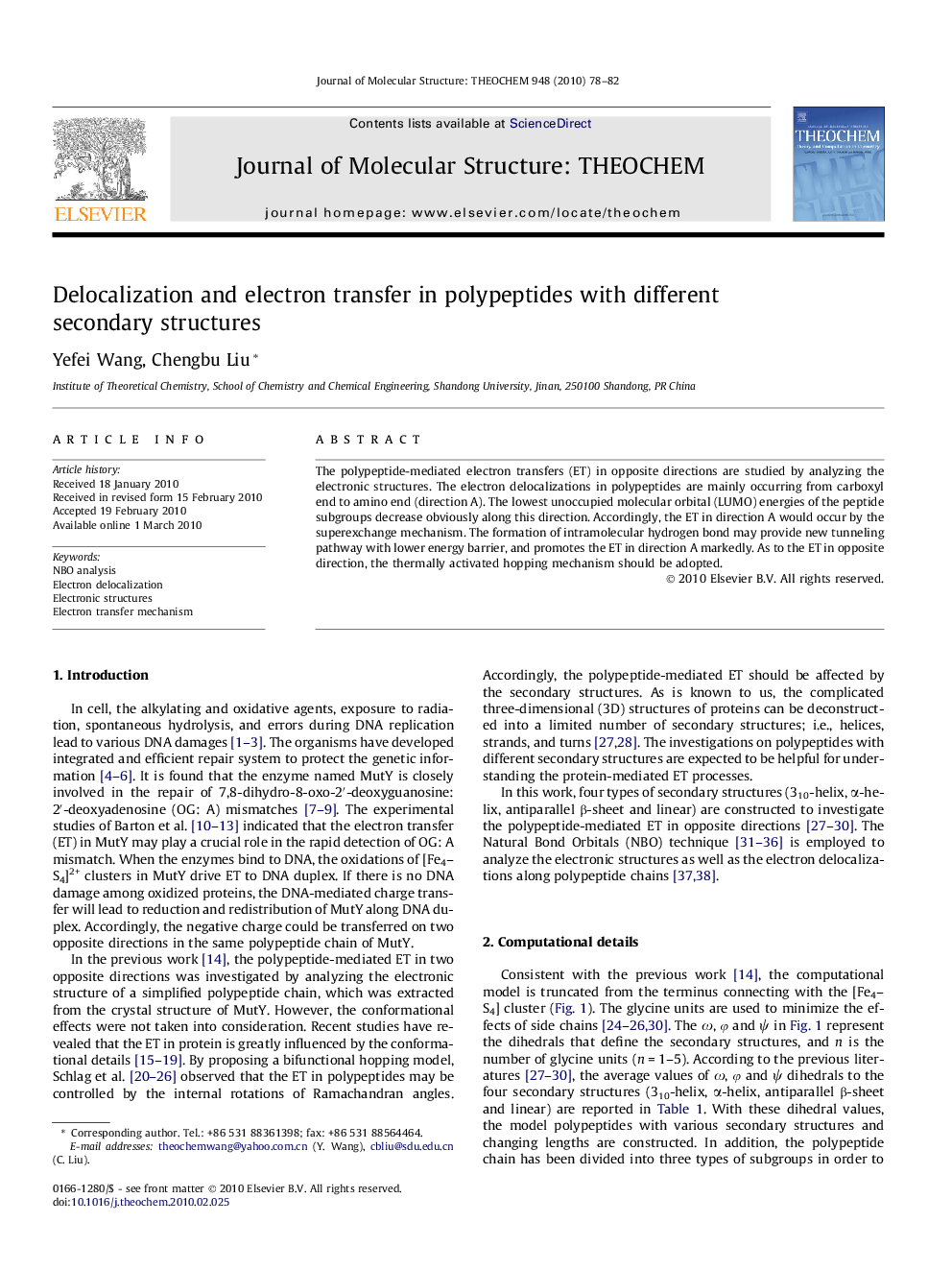 Delocalization and electron transfer in polypeptides with different secondary structures